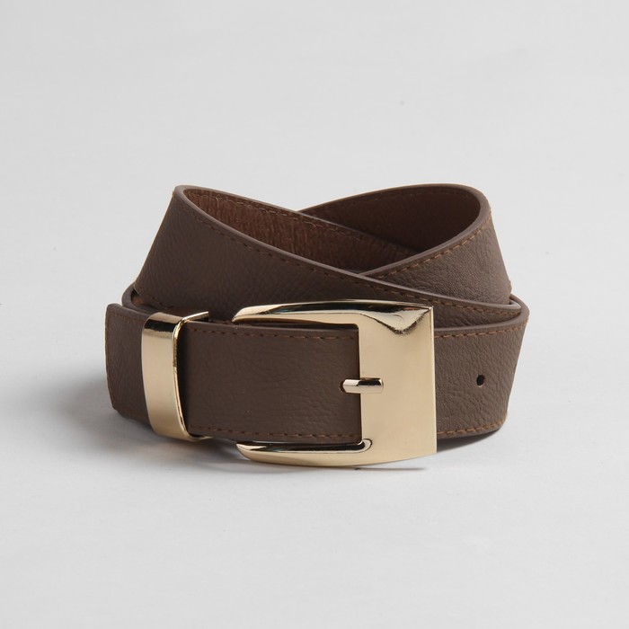 Ремень женский, гладкий, пряжка и хомут золото, ширина - 3 см, цвет коричневый