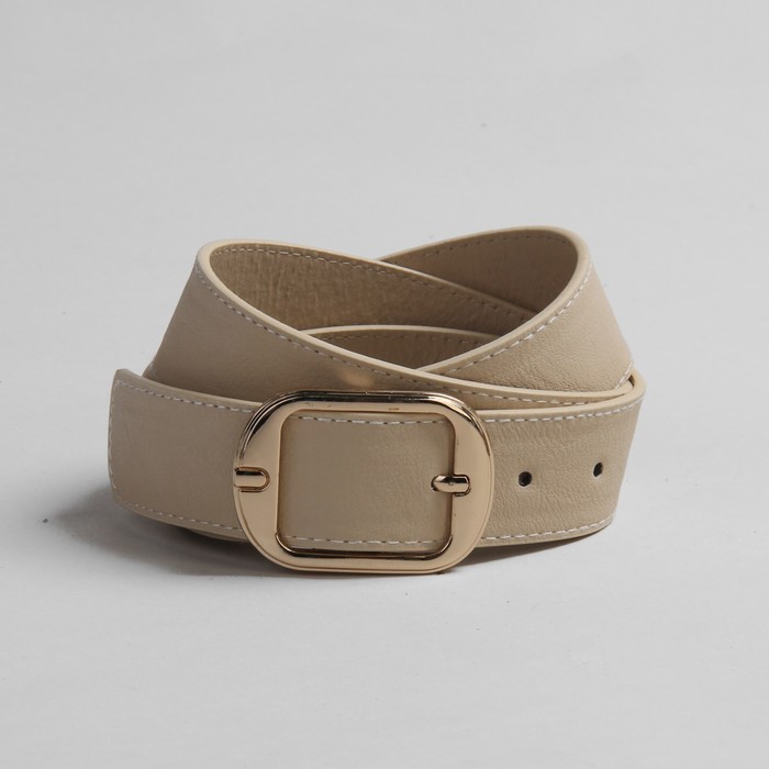 Ремень женский, гладкий, пряжка золото, ширина - 3 см, цвет молочный