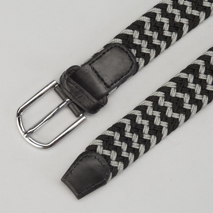 Ремень детский «Плетение», резинка, пряжка металл, ширина - 2,5 см, цвет чёрный/серый