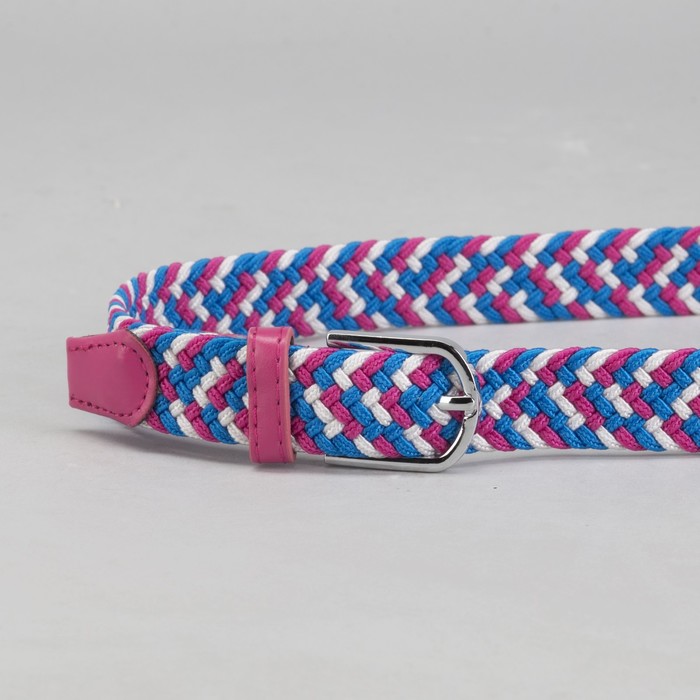 Ремень детский «Плетение», резинка, пряжка металл, ширина - 2,5 см, цвет малиновый/белый/голубой