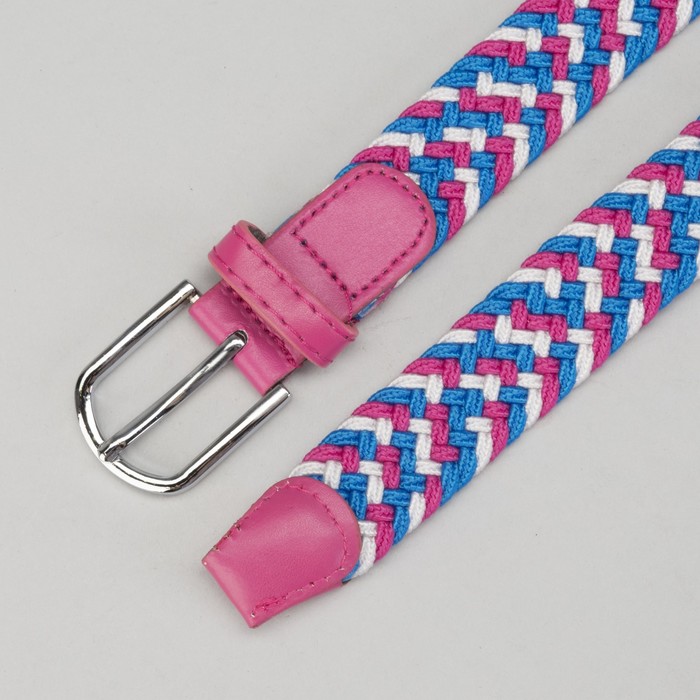 Ремень детский «Плетение», резинка, пряжка металл, ширина - 2,5 см, цвет малиновый/белый/голубой