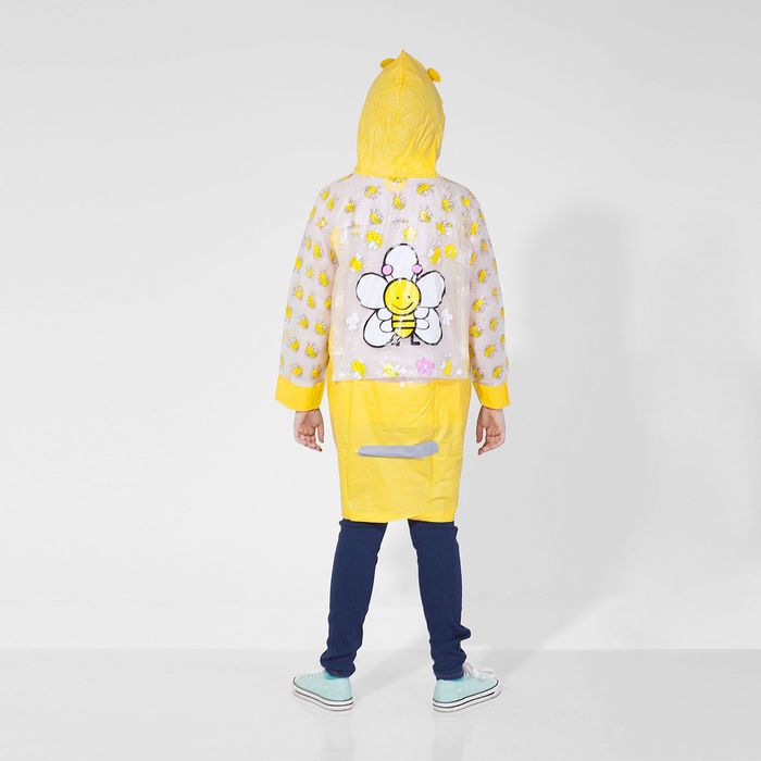 Дождевик детский "Пчелки на полянке" на кнопках, надувной козырёк, карман под рюкзак, р-р L, рост 110-120 см