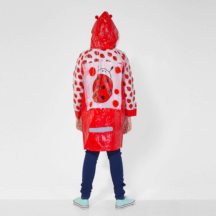 Дождевик детский "Божьи коровки" на кнопках, надувной козырёк, карман под рюкзак, р-р S, рост 90-100 см
