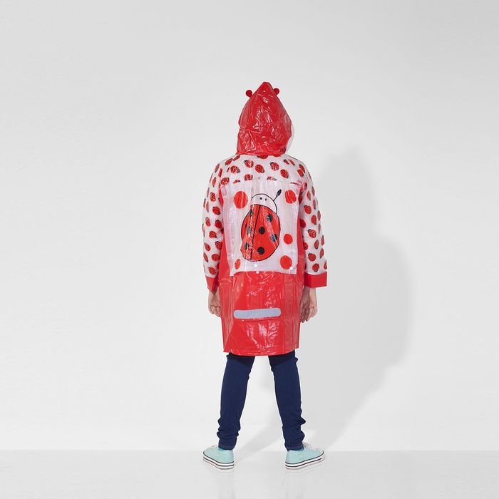 Дождевик детский "Божьи коровки" на кнопках, надувной козырёк, карман под рюкзак, р-р M, рост 100-110 см