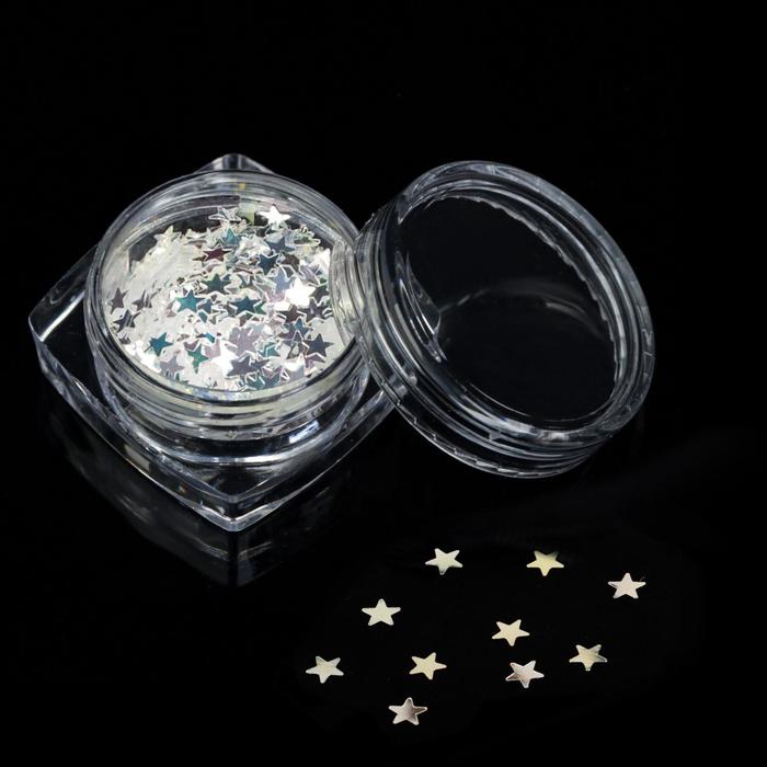Пайетки "Звёзды" для декора ногтей, 3гр, цвет прозрачный