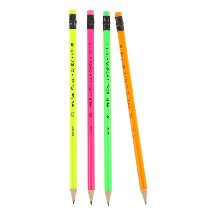 Карандаш чернографитный Faber-Castell HB CANDY 1128 с ластиком (микс 4 вида) пласт/короб