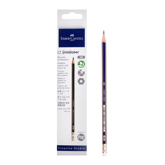 Карандаш чёрнографитный Faber-Castell профессиональный, Goldfaber 1222 HB, с ластиком карандаш чёрнографитный faber castell профессиональный goldfaber 1222 hb с ластиком