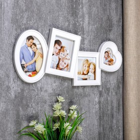 

Фоторамка пластик на 4 фото 10х10, 10х15 см "Геометрия" белая 47х19 см