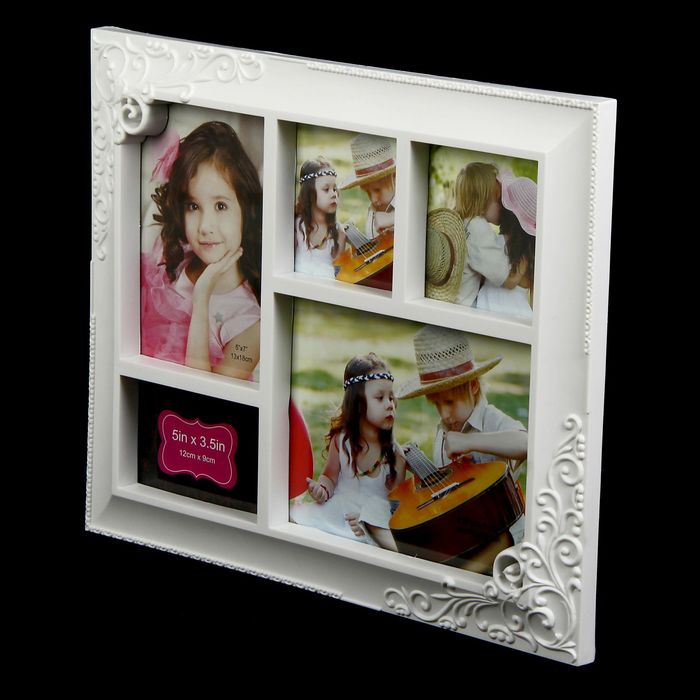 Фоторамка на 5 фото 20х15 см, 13х18 см, 9х13 см, 8х8,5 см "Ажур" белая