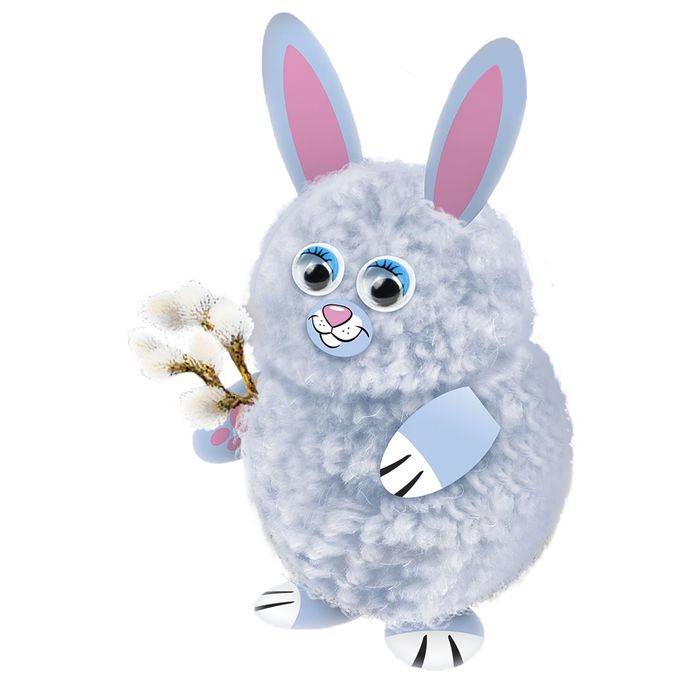 Пушистая игрушка из помпона "Зайка"