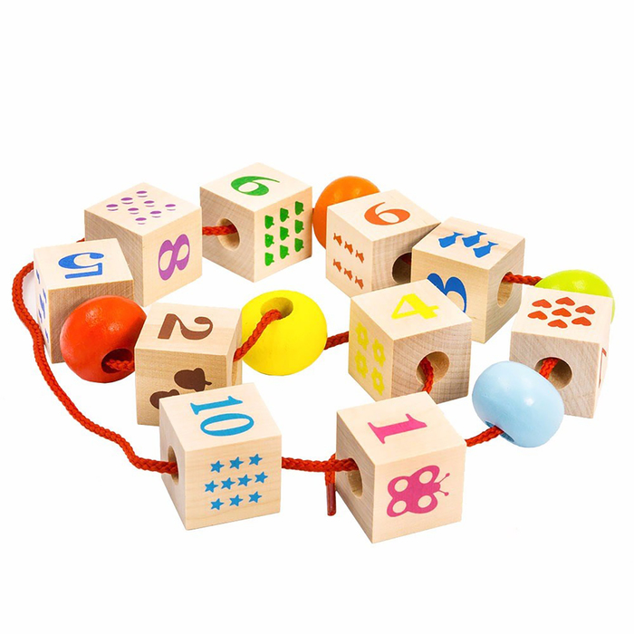 Шнуровка "Кубики с печатью и шайбы", 10 деталей