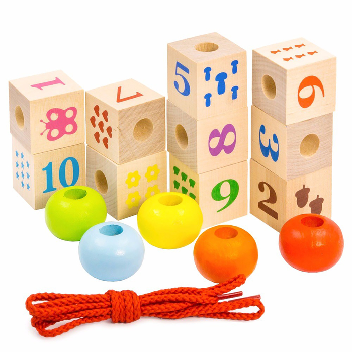 Шнуровка "Кубики с печатью и шайбы", 10 деталей