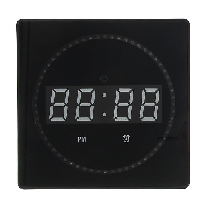 Электронные часы, t, будильник, календарь, бегающая секунда, цифры белые 26*26см УЦЕНКА