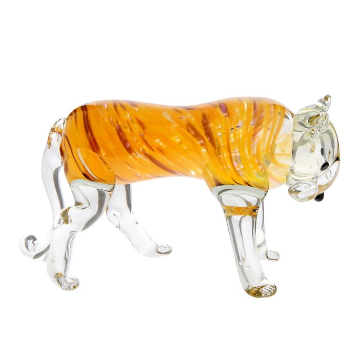 Сувенир стекло в стеклокрошку "Тигр желтый-оранжевый-красный" 12х25х22 см