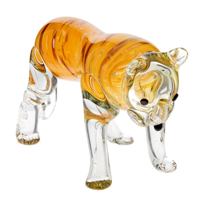 Сувенир стекло в стеклокрошку "Тигр желтый-оранжевый-красный" 12х25х22 см