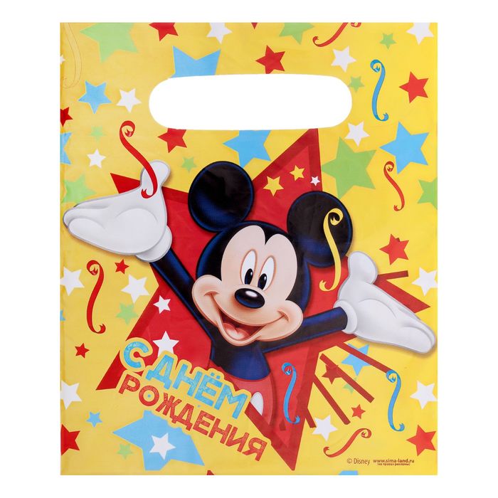 Пакет подарочный полиэтиленовый Микки Маус  "С днем рождения", 17 × 20 см, 30 мкм