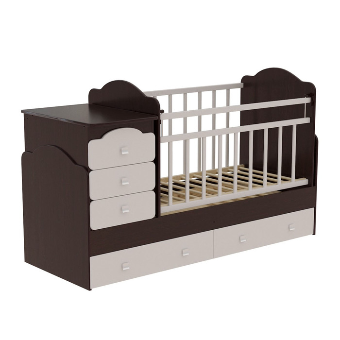 Детская кровать-трансформер Infanzia с поперечным маятником, цвет венге/белый