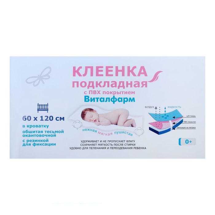 Клеёнка с ПВХ-покрытием, 60х120 см, на резинке