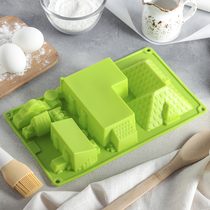 Форма для выпечки, 6 ячеек, 29,6х17,5х4,5 см "Дом", цвета МИКС