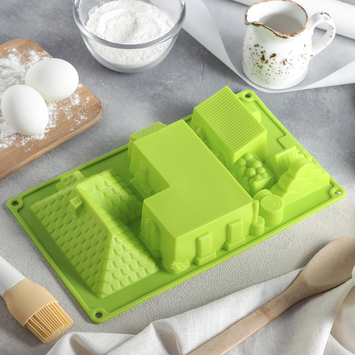 Форма для выпечки, 6 ячеек, 29,6х17,5х4,5 см "Дом", цвета МИКС