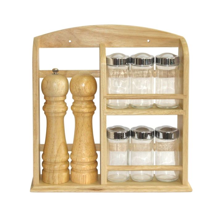 Полка для специй Green way, 6 банок, мельница для перца, солонка, 45,5 × 7 × 17 см
