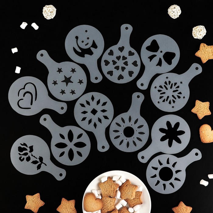 Набор трафаретов кулинарных для украшения выпечки и кофе d=8,5 см