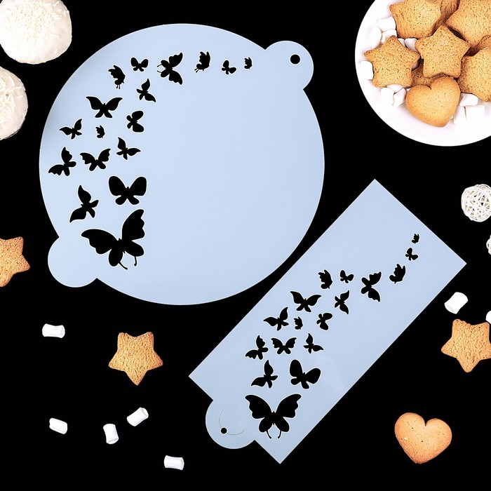 Набор трафаретов для украшения выпечки "Бабочки", 2 шт, d=23 см