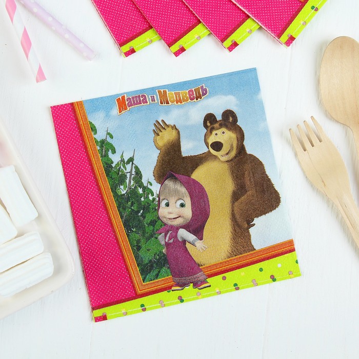 Бумажные салфетки "Маша и Медведь", 25 см, набор 12 шт.