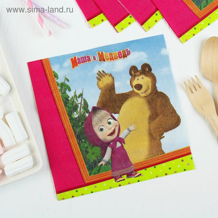 фото Бумажные салфетки «маша и медведь», 33 см, набор 12 шт. весёлая затея