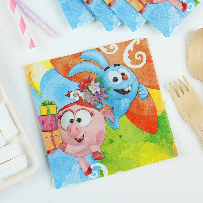 Салфетки бумажные "Смешарики", акварель, 25 см, набор 16 шт.