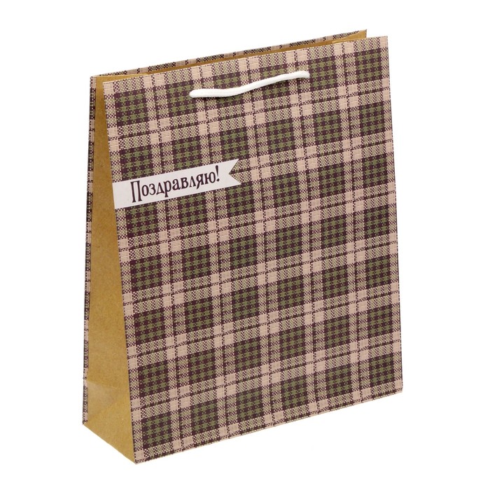 Пакет крафтовый вертикальный «Зелёная клетка», MS 18 × 23 × 8 см