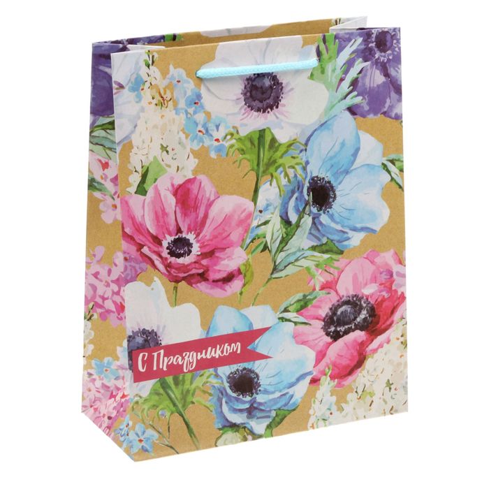 Пакет крафтовый вертикальный «Летние цветы», MS 18 × 23 × 8 см