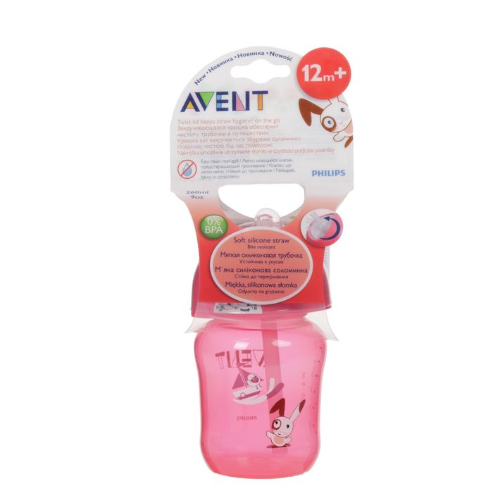 Чашка-поильник с трубочкой, 260 мл, от 12 мес., цвета МИКС