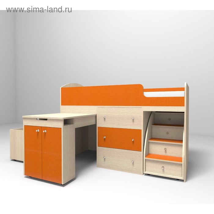 Кровать-чердак Ярофф Малыш, 800x1800, Дуб молочный/Оранжевый
