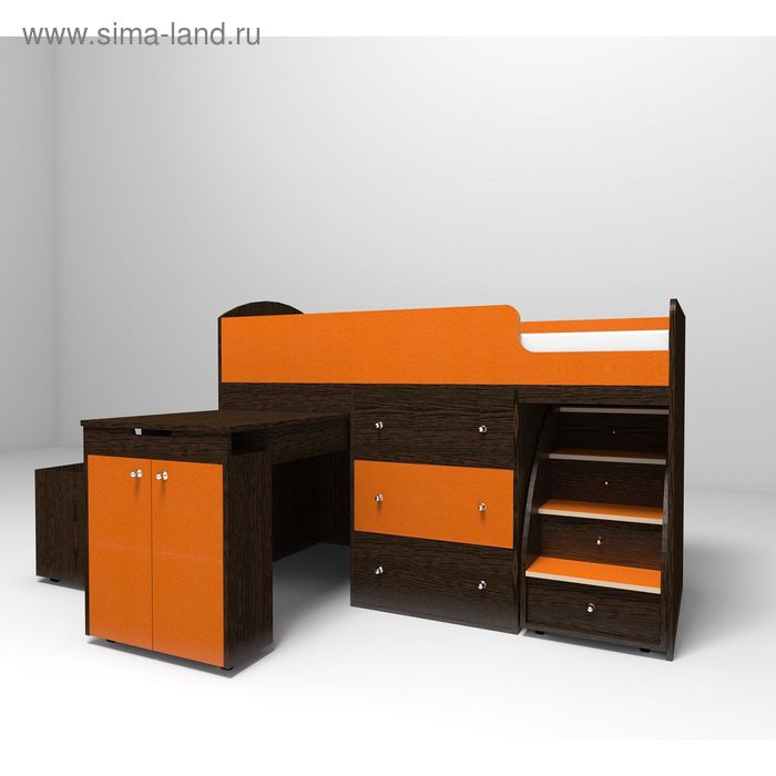 Кровать-чердак Ярофф Малыш, 700x1600, Венге/Оранжевый