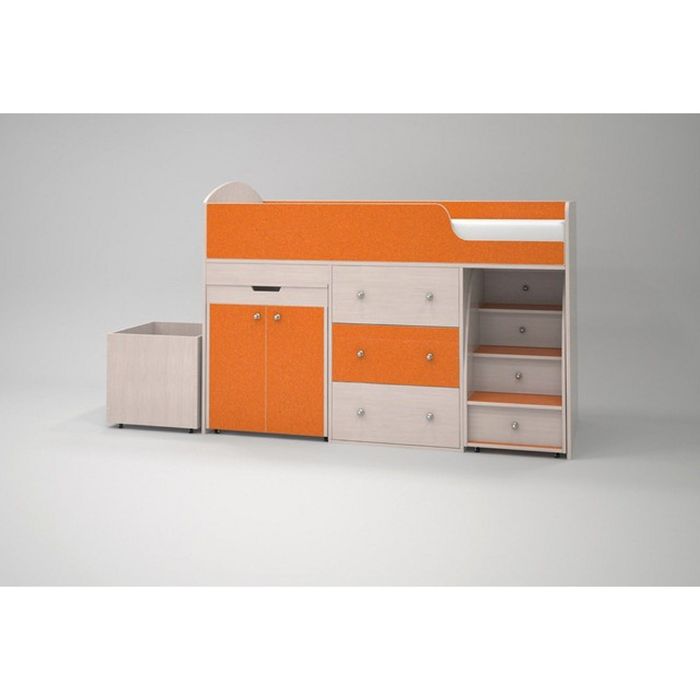 Кровать-чердак Ярофф Малыш 700x1600 дуб молочный оранжевый