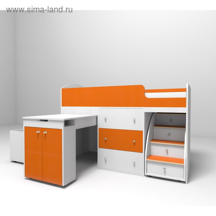 Кровать-чердак Ярофф Малыш, 700x1600, Белое дерево/Оранжевый