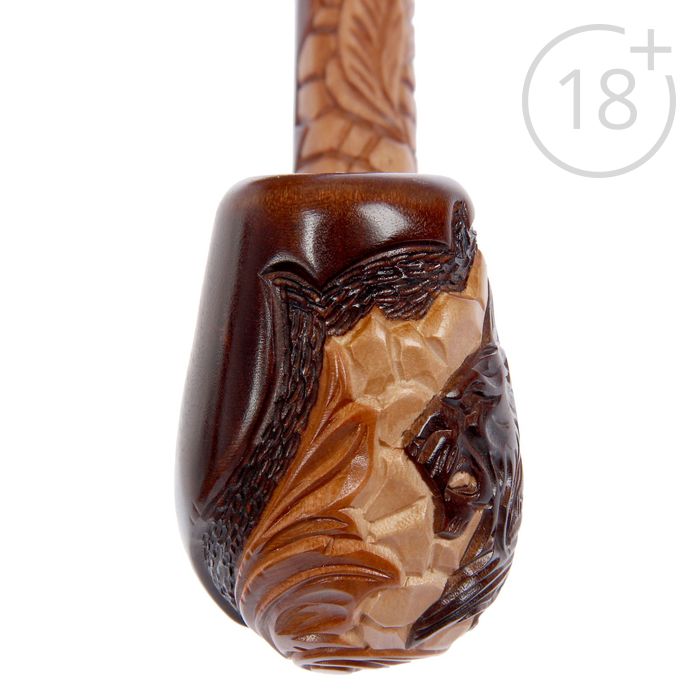 Трубка курительная "Гусар с кожей", лев с гривой на камнях