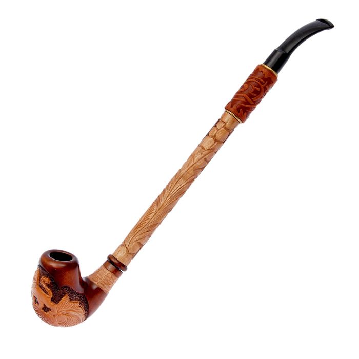 Трубка курительная "Гусар с кожей" лев на шаре