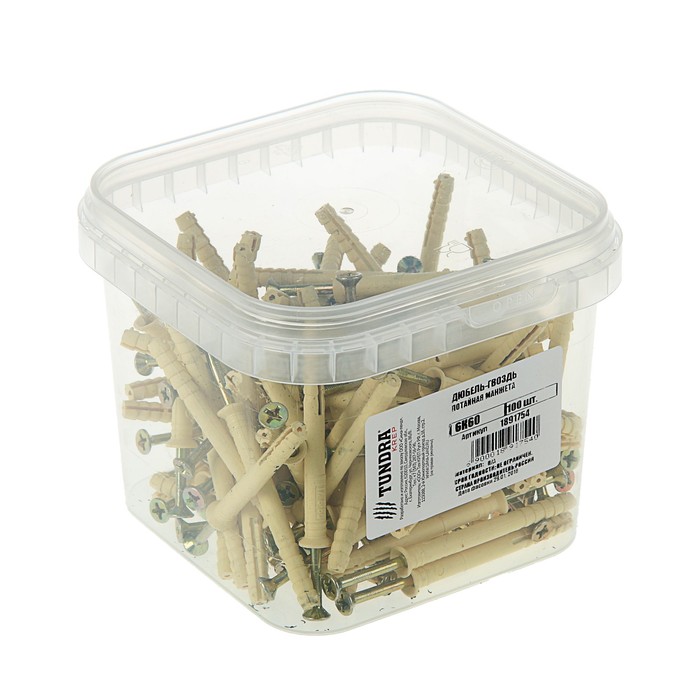 Дюбель-гвоздь TUNDRA krep, 6К60, потайная манжета, нейлон, в упаковке 100 шт.