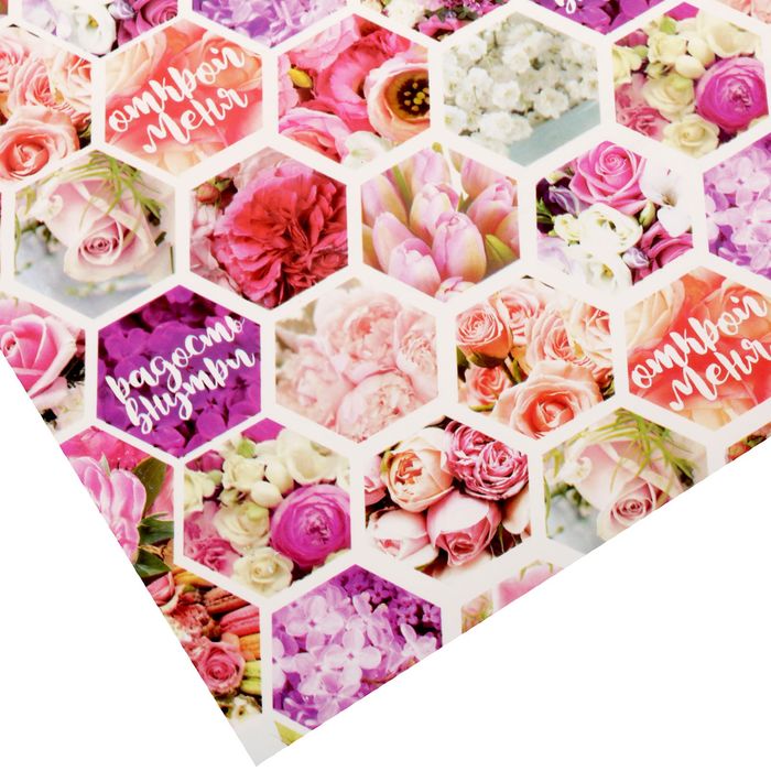 Бумага упаковочная глянцевая "Цветочные соты" ,70 х100 см