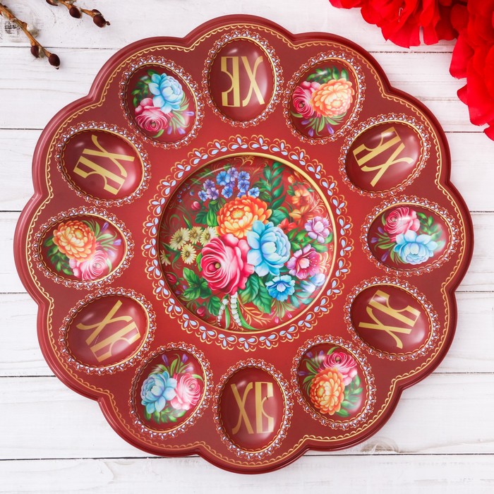 Пасхальная подставка на 12 яиц и кулич "Цветочная"