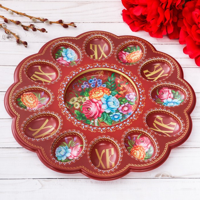 Пасхальная подставка на 12 яиц и кулич "Цветочная"