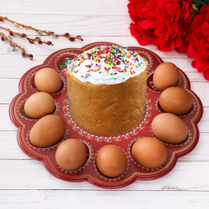 Пасхальная подставка на 12 яиц и кулич "Цветочная"