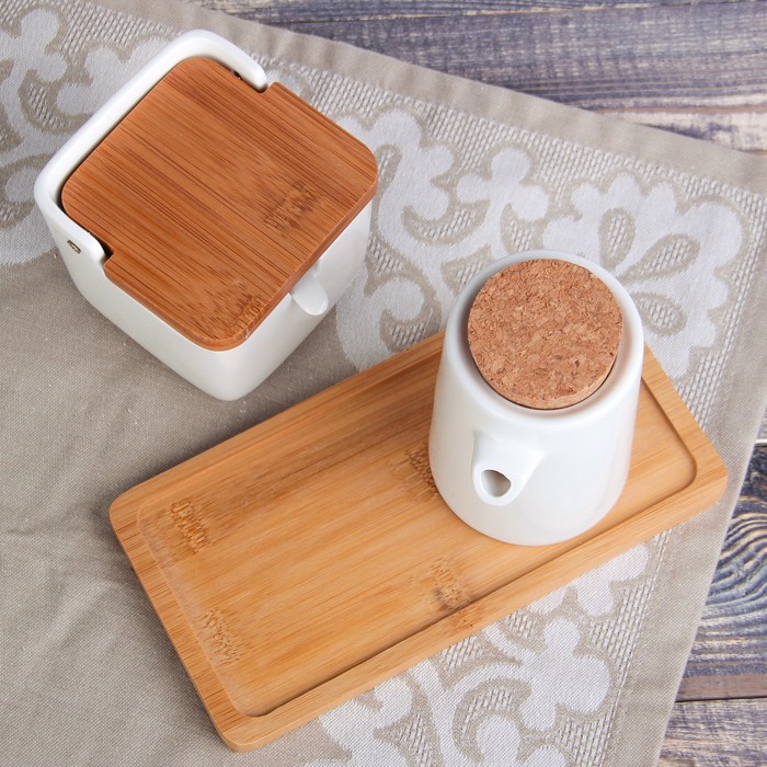 Набор для специй на деревянной подставке, 2 предмета: соусник 300 мл 7,5х8,5х11,5 см, сахарница 300 мл 9,5х9 см