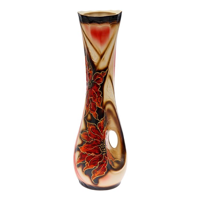 Ваза напольная "Кора" ангоб, цветы