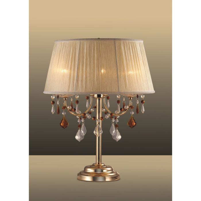 Настольная лампа "Адели" 3 лампы (E14 40W 220V) золото/хрусталь/абажур бежевая органза