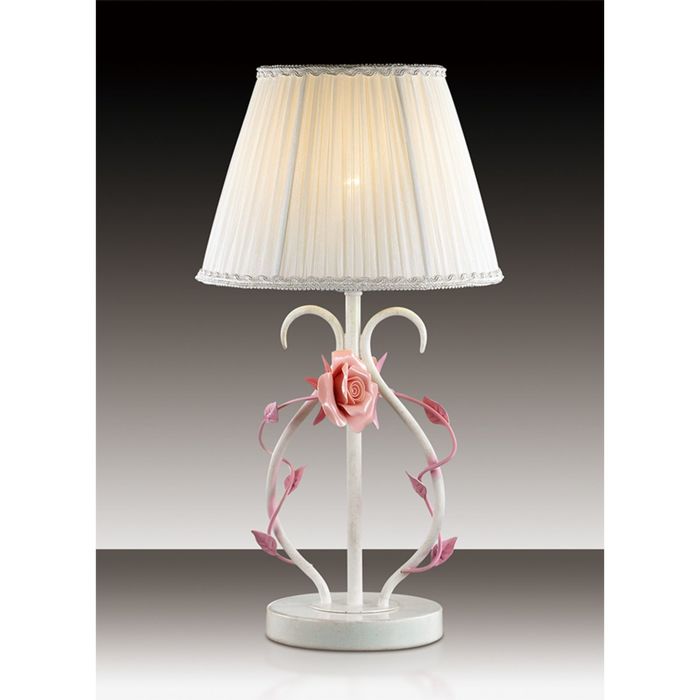 Настольная лампа "Пальмира" 1 лампа (E14 60W 220V) бел/абажур ткань/хрусталь/керам.розов.розы 2030