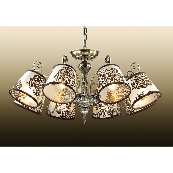 Люстра "Пари" 8 ламп (E14 60W 220V) ронзов/абажур  ткань коричн.