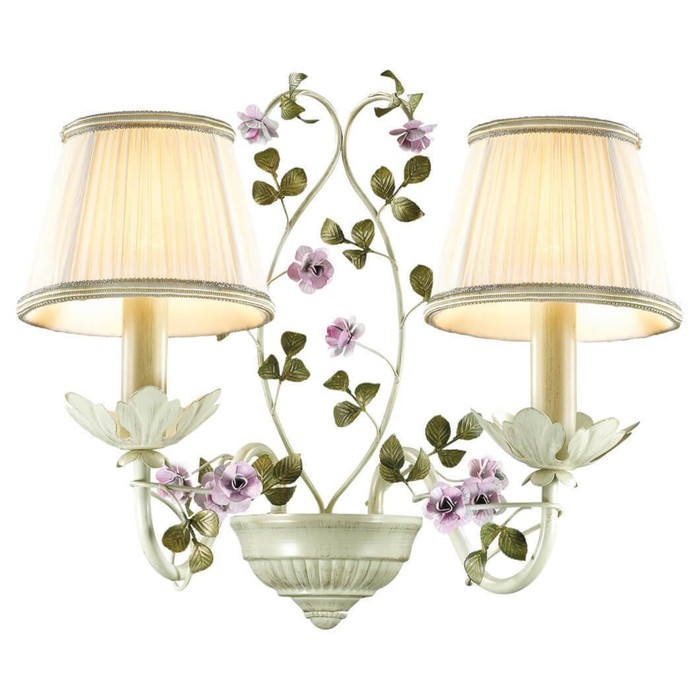 Бра "Тендер" 2 лампы (E14 60W 220V) беж/декор.цветы/абажур ткань